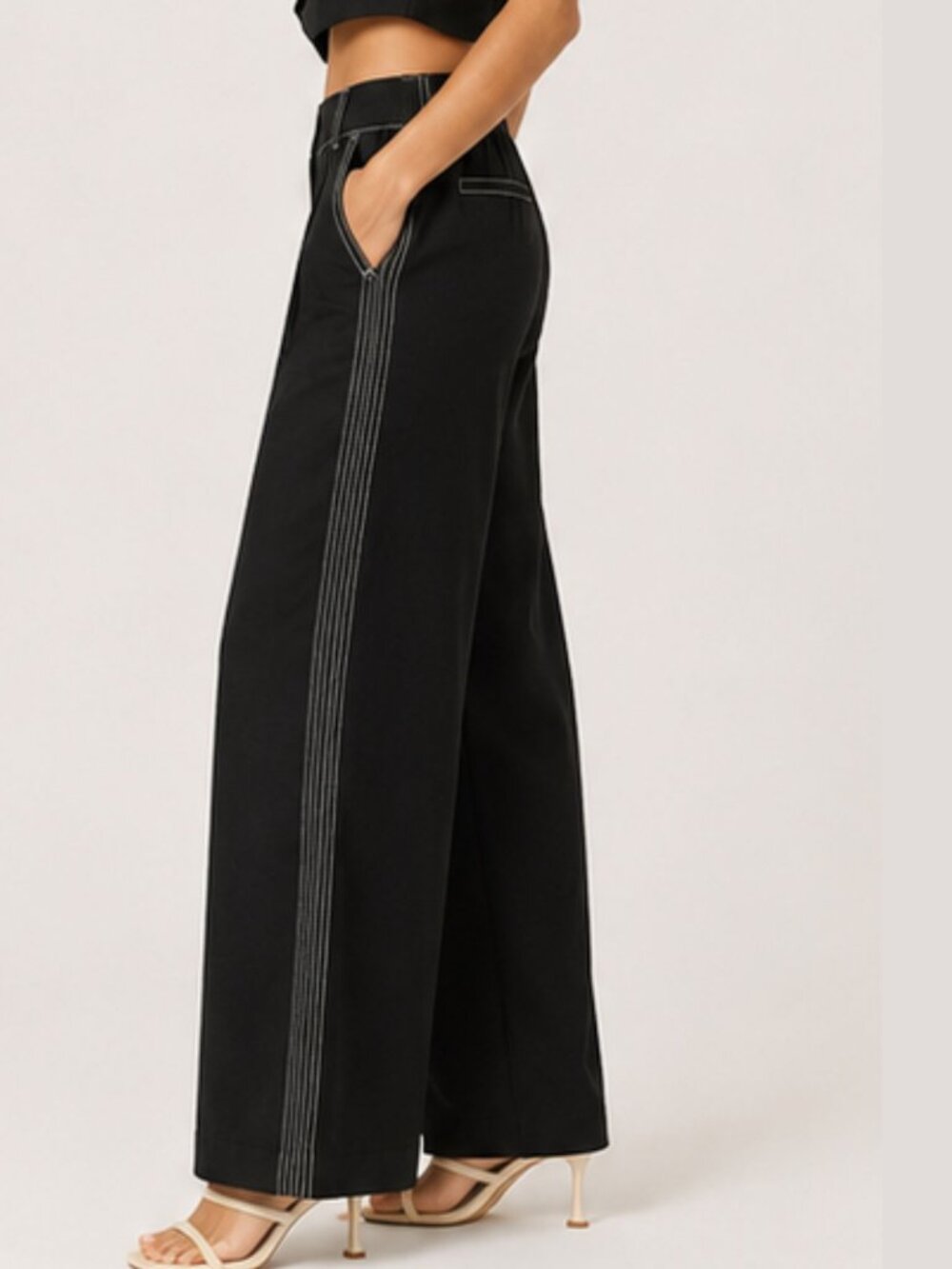 Rent the Runway Jonathan Simkhai Wide Leg Contrast Stitch Pants Size Large - Picture 2 of 6